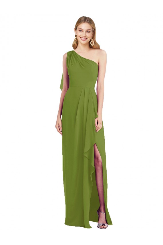 Olive Green One Shoulder Sleeveless Trumpet Bridesmaid Dress Townsville