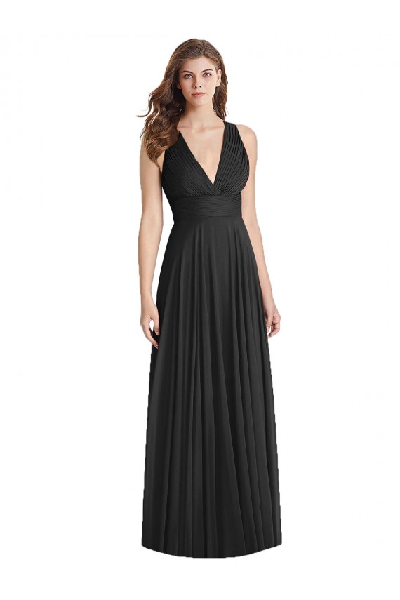 Black V-Neck Sleeveless Open Back A-Line Bridesmaid Dress Townsville