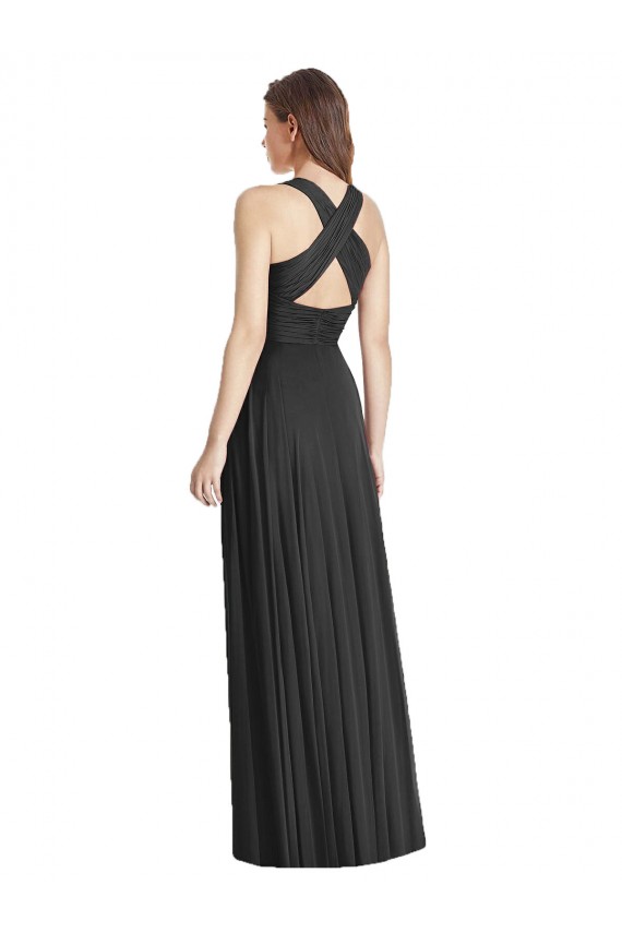 Black V-Neck Sleeveless Open Back A-Line Bridesmaid Dress Townsville