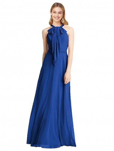 Royal Blue Halter Neck Sleeveless V-Back A-Line Bridesmaid Dress Townsville