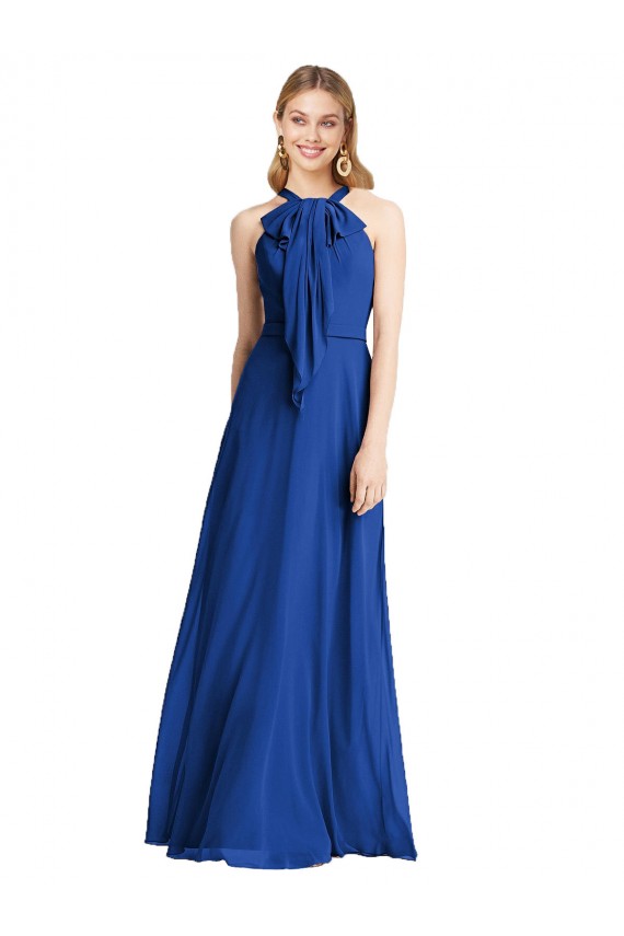 Royal Blue Halter Neck Sleeveless V-Back A-Line Bridesmaid Dress Townsville