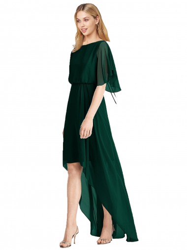 Ever Green Round Neck Flutter Sleeves Tie Back A-Line High Low Bridesmaid Dress Townsville