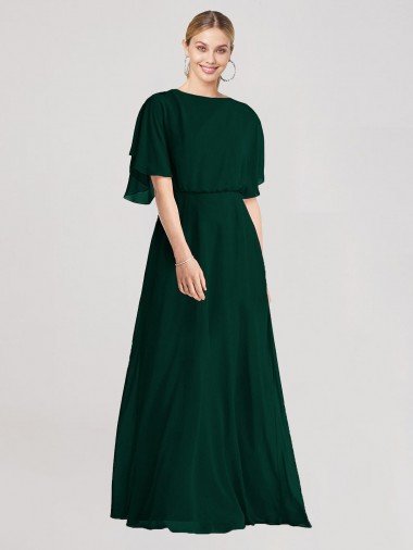 Ever Green Round Neck Flutter Sleeves Tie Back A-Line Bridesmaid Dress Townsville