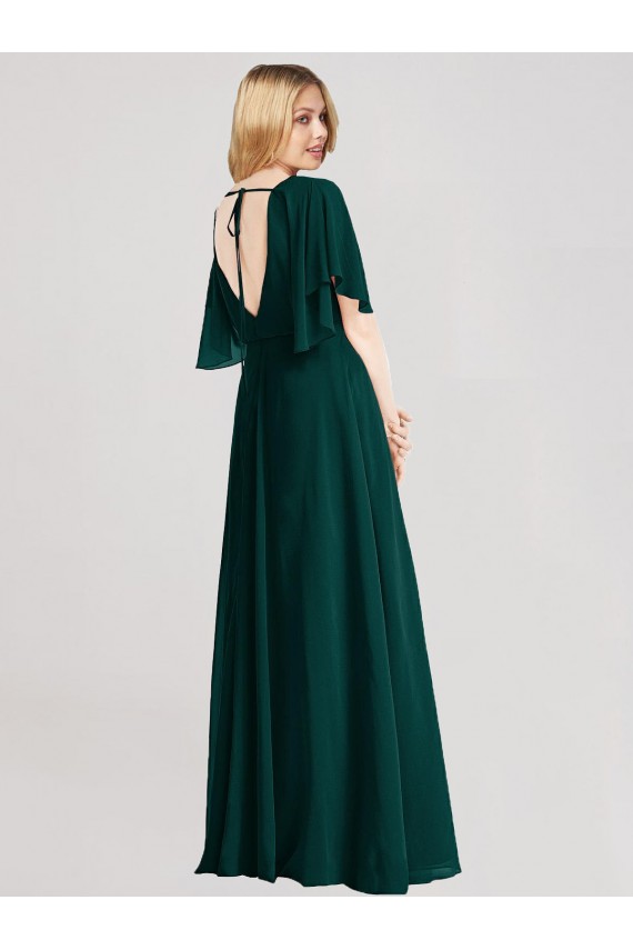 Ever Green Round Neck Flutter Sleeves Tie Back A-Line Bridesmaid Dress Townsville