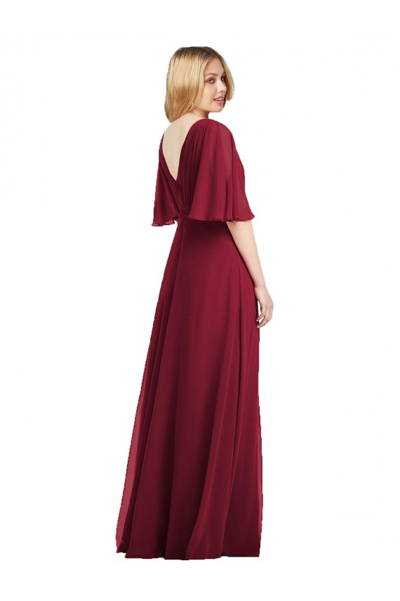 Smoke Green V-Neck Flutter Sleeves Trumpet Bridesmaid Dress Townsville
