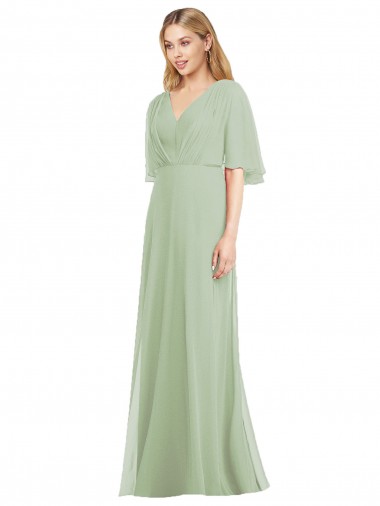 Smoke Green V-Neck Flutter Sleeves Trumpet Bridesmaid Dress Townsville