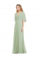 Smoke Green V-Neck Flutter Sleeves Trumpet Bridesmaid Dress Townsville
