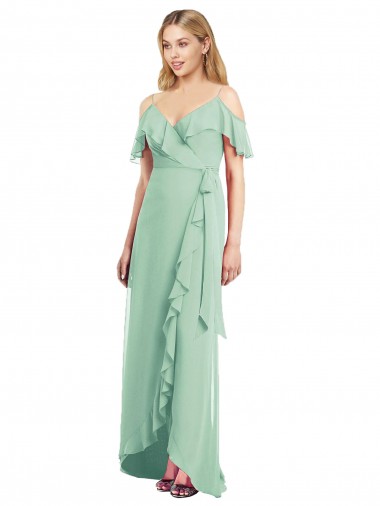 Mint Green V-Neck Cold Shoulder Trumpet High Low Bridesmaid Dress Townsville
