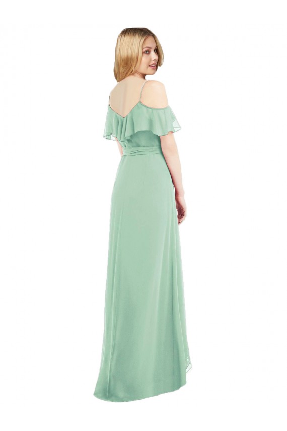 Mint Green V-Neck Cold Shoulder Trumpet High Low Bridesmaid Dress Townsville