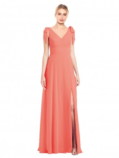 Coral V-Neck Sleeveless V-Back Trumpet Bridesmaid Dress Townsville