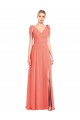 Coral V-Neck Sleeveless V-Back Trumpet Bridesmaid Dress Townsville