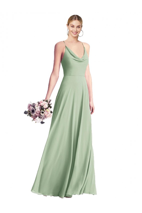 Sage Cowl Neck Sleeveless Open Back A-Line Bridesmaid Dress / Evening Dress Townsville