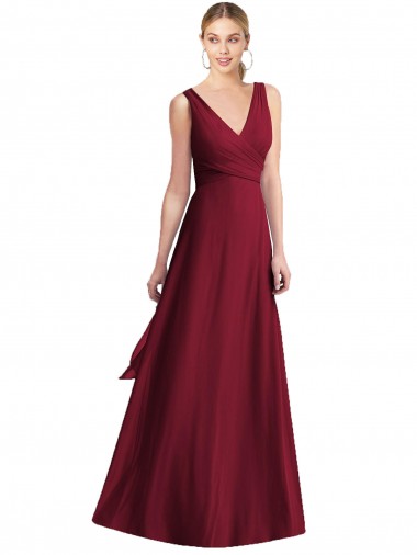 Burgundy V-Neck Sleeveless V-Back A-Line Bridesmaid Dress Townsville