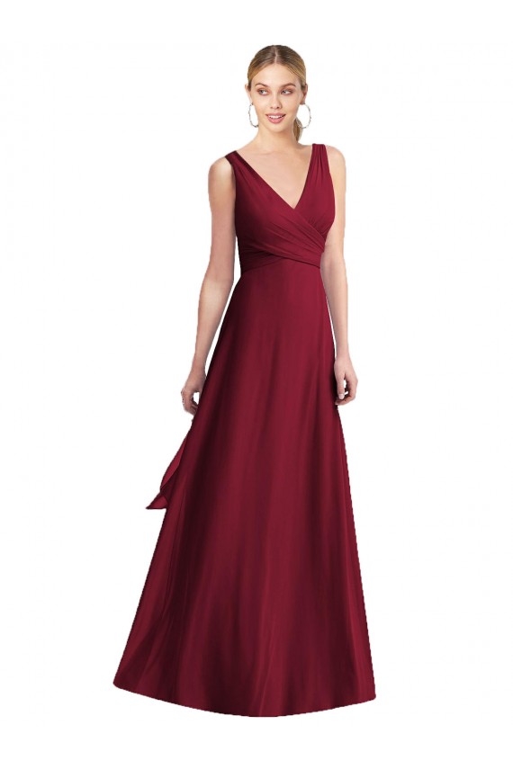 Burgundy V-Neck Sleeveless V-Back A-Line Bridesmaid Dress Townsville