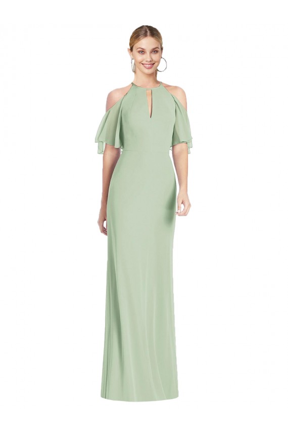 Sage Halter Neck Cold Shoulder Mermaid Semi Formal Evening Dress / Bridesmaid Dress Townsville
