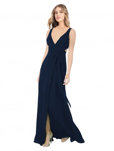 Dark Navy V-Neck Sleeveless A-Line Bridesmaid Dress / Evening Dress Townsville