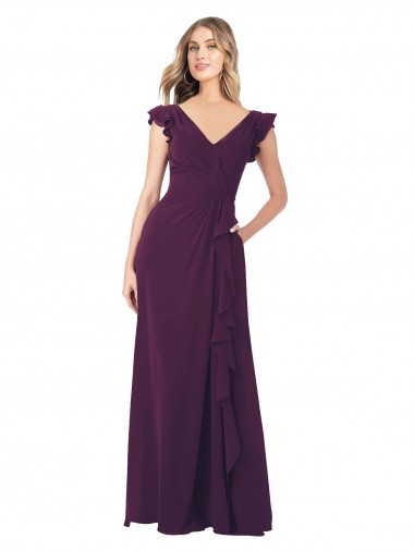 Grape V-Neck Cap Sleeves A-Line Formal Dress / Bridesmaid Dress Townsville
