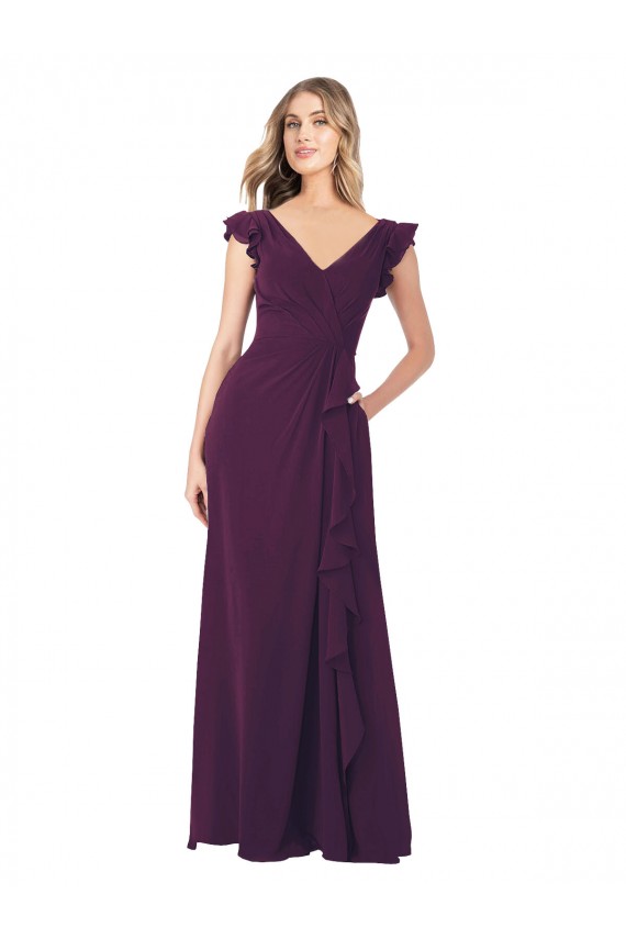 Grape V-Neck Cap Sleeves A-Line Formal Dress / Bridesmaid Dress Townsville