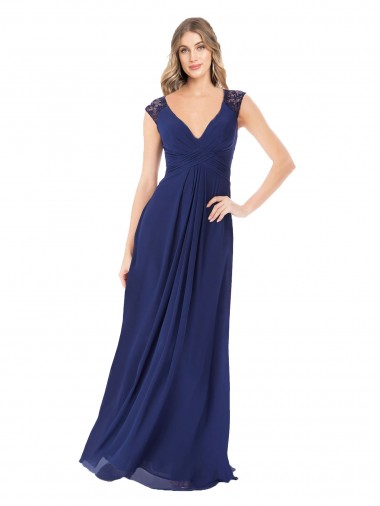 Sapphire V-Neck Cap Sleeves Keyhole Back A-Line Bridesmaid Dress Townsville