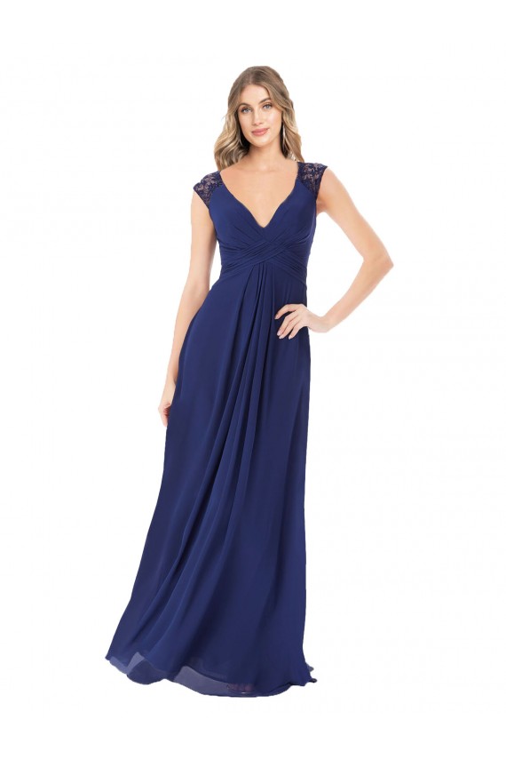 Sapphire V-Neck Cap Sleeves Keyhole Back A-Line Bridesmaid Dress Townsville