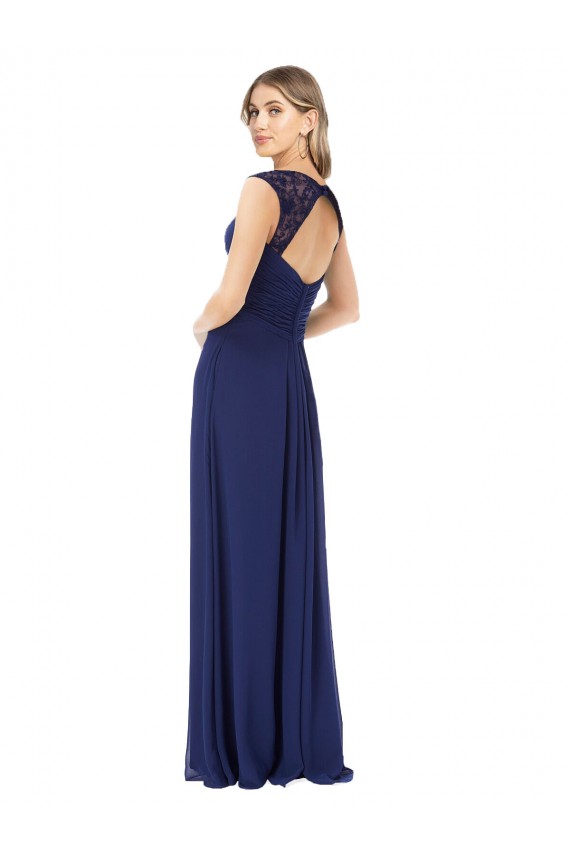 Sapphire V-Neck Cap Sleeves Keyhole Back A-Line Bridesmaid Dress Townsville