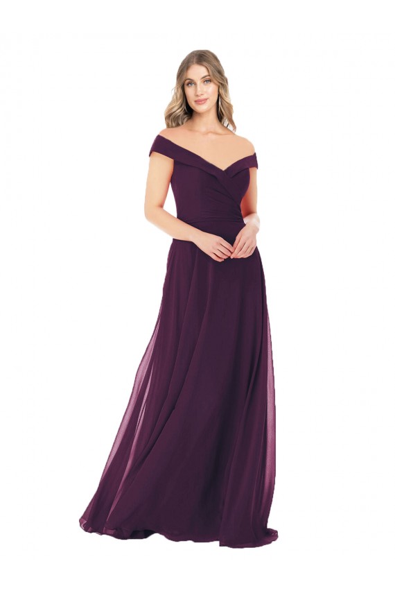 Grape Off the Shoulder Sleeveless A-Line Bridal Party Dress Townsville