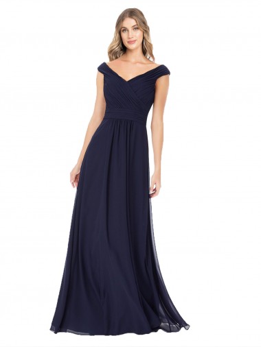 Dark Navy Off the Shoulder Sleeveless A-Line Evening Dress / Bridesmaid Dress Townsville