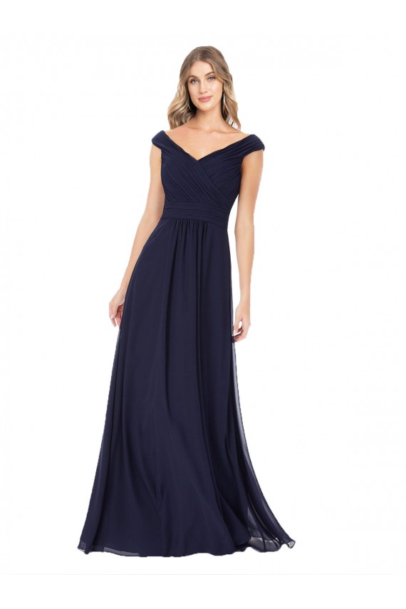 Dark Navy Off the Shoulder Sleeveless A-Line Evening Dress / Bridesmaid Dress Townsville