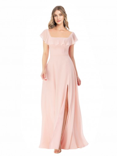 Pink Square Neck Cap Sleeves A-Line Formal Dress / Bridesmaid Dress Townsville