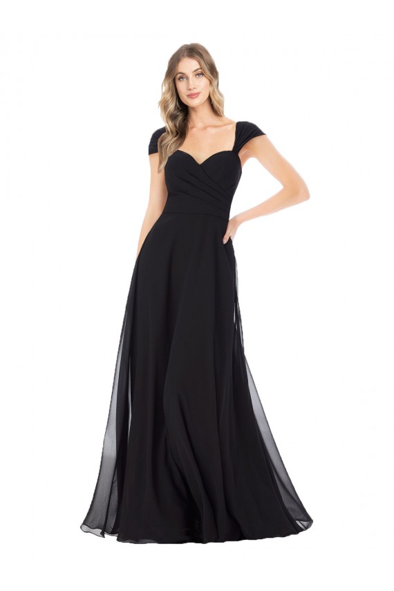 Black Sweetheart Cap Sleeves A-Line Bridesmaid Dress Townsville