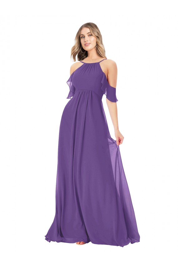 Plum Purple High Neck Cold Shoulder A-Line Bridesmaid Dress Townsville