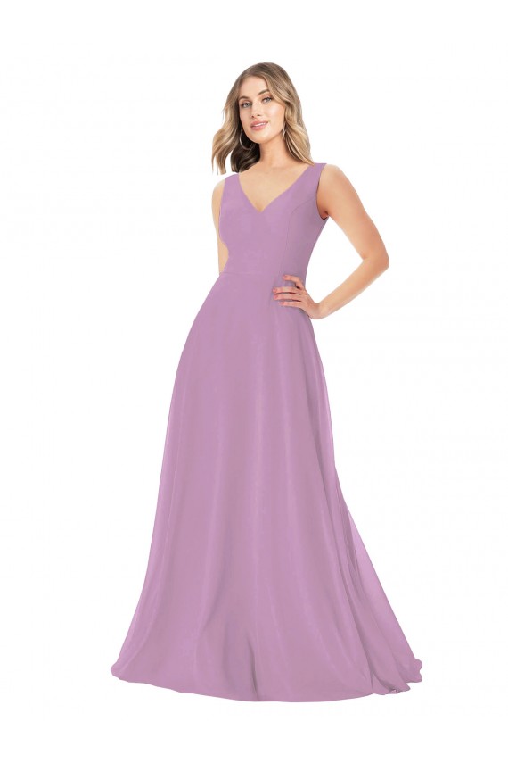 Dark Lavender V-Neck Sleeveless A-Line Bridal Party Dress Townsville