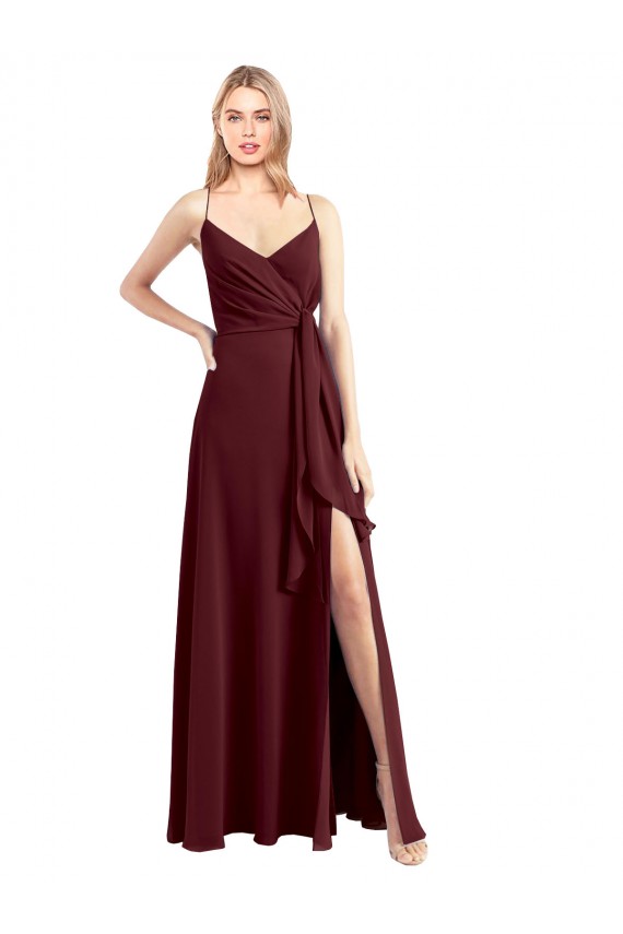 Burgundy Gold V-Neck Sleeveless Low Back A-Line Bridesmaid Dress Townsville