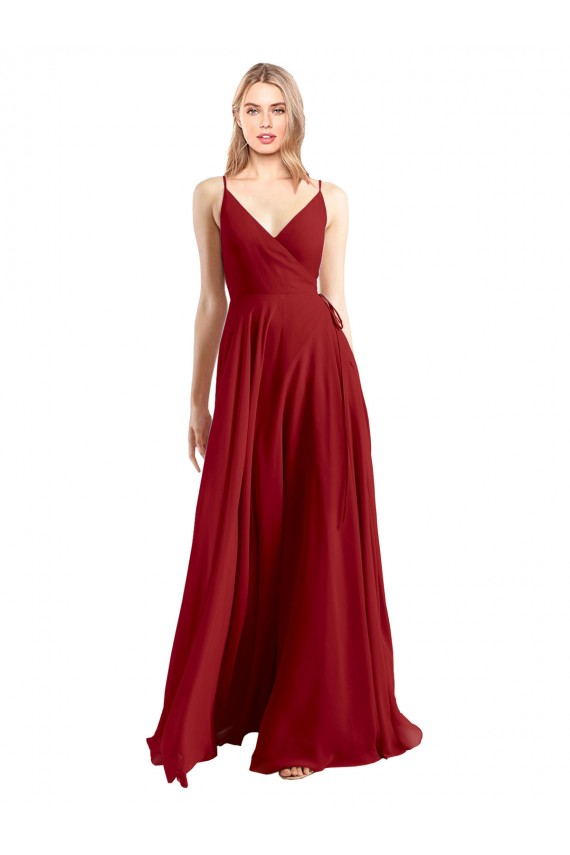 Red V-Neck Sleeveless V-Back A-Line Bridesmaid Dress Townsville