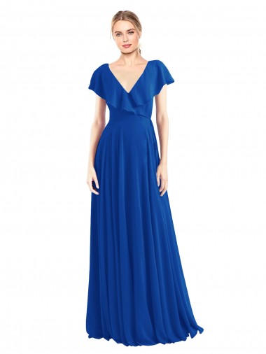 Royal Blue V-Neck Flutter Sleeves V-Back A-Line Bridesmaid Dress Townsville