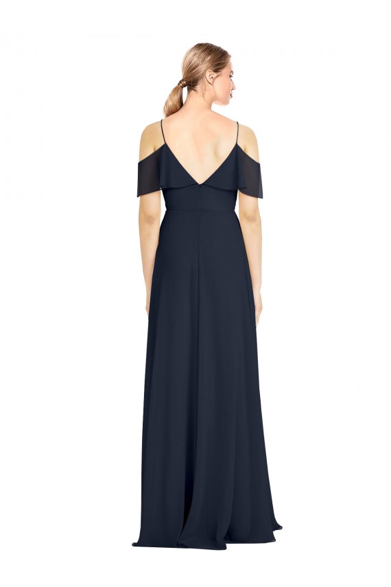 Dark Navy V-Neck Sleeveless V-Back A-Line Bridesmaid Dress Townsville