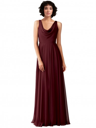 Burgundy Gold Cowl Neck Sleeveless V-Back A-Line Bridesmaid Dress Townsville