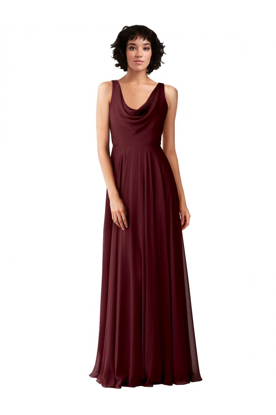 Burgundy Gold Cowl Neck Sleeveless V-Back A-Line Bridesmaid Dress Townsville