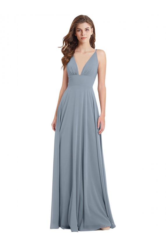 Dusty Blue V-Neck Sleeveless V-Back A-Line Bridesmaid Dress / Evening Gowns Townsville