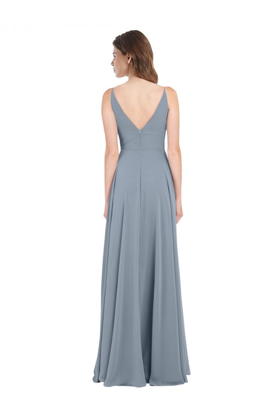 Dusty Blue V-Neck Sleeveless V-Back A-Line Bridesmaid Dress / Evening Gowns Townsville