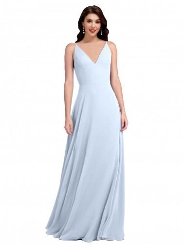 Light Sky Blue V-Neck Sleeveless V-Back A-Line Evening Dress / Bridesmaid Dress Townsville