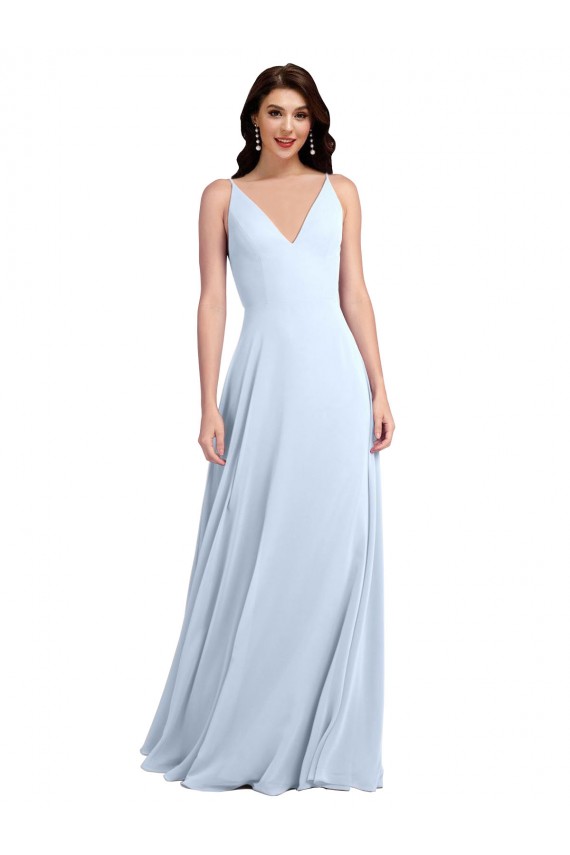 Light Sky Blue V-Neck Sleeveless V-Back A-Line Evening Dress / Bridesmaid Dress Townsville