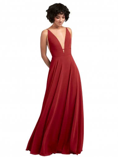 Red V-Neck Sleeveless V-Back Lxue Chiffon A-Line Bridesmaid Dress Townsville