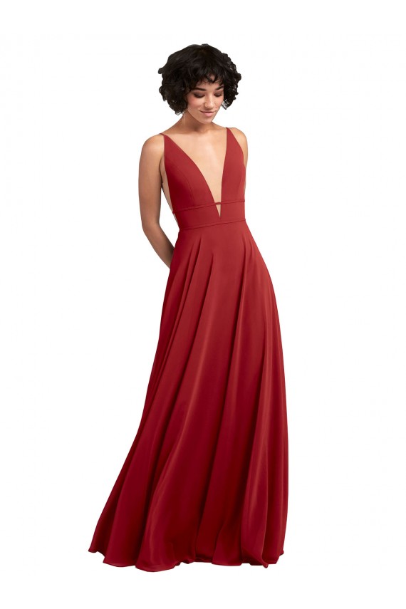 Red V-Neck Sleeveless V-Back Lxue Chiffon A-Line Bridesmaid Dress Townsville