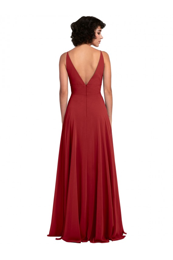 Red V-Neck Sleeveless V-Back Lxue Chiffon A-Line Bridesmaid Dress Townsville