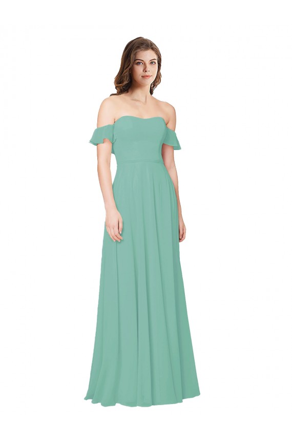 Jade Off the Shoulder Flounce Sleeves Open Back A-Line Bridesmaid Dress Townsville