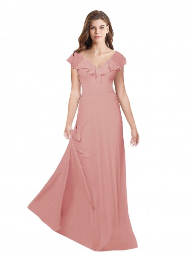 Bliss Pink V-Neck Flutter Sleeves Open Back A-Line Bridesmaid Dress / Evening Dress Townsville