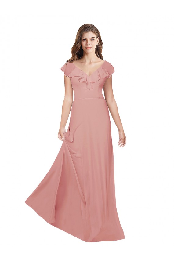 Bliss Pink V-Neck Flutter Sleeves Open Back A-Line Bridesmaid Dress / Evening Dress Townsville