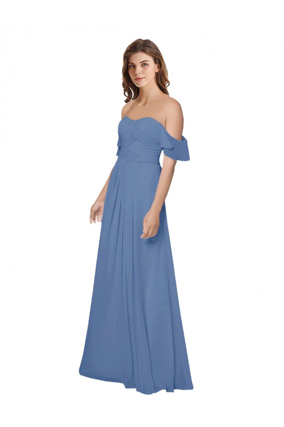 Windsor Blue Strapless Flutter Sleeves Open Back A-Line Bridesmaid Dress Townsville