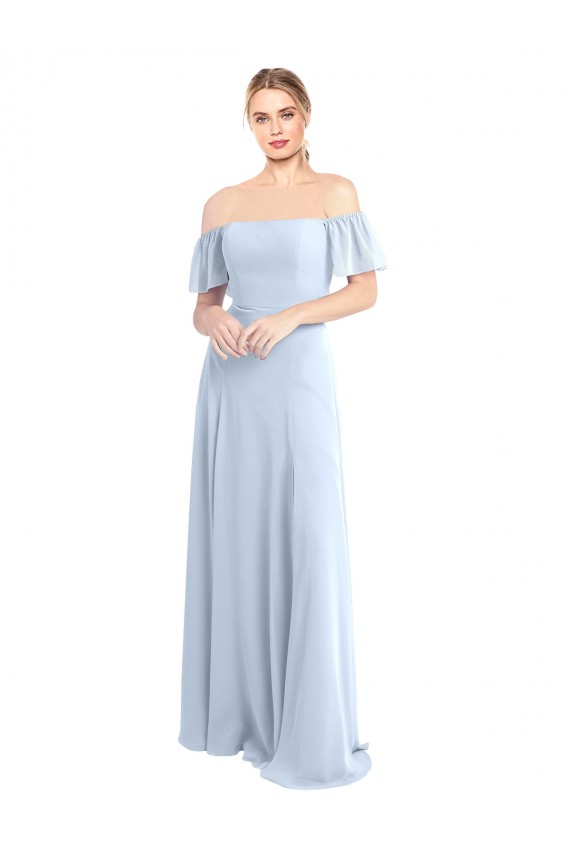 Light Sky Blue Square Neck Flutter Sleeves V-Back A-Line Formal Dress / Bridesmaid Dress Townsville